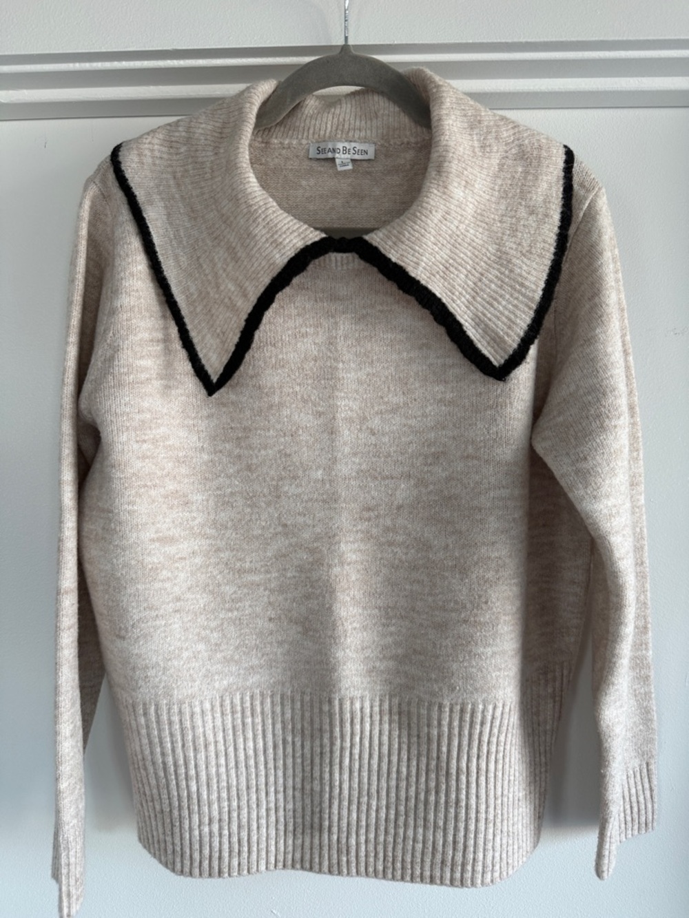 Women's Cream Sweater with Contrast Trim